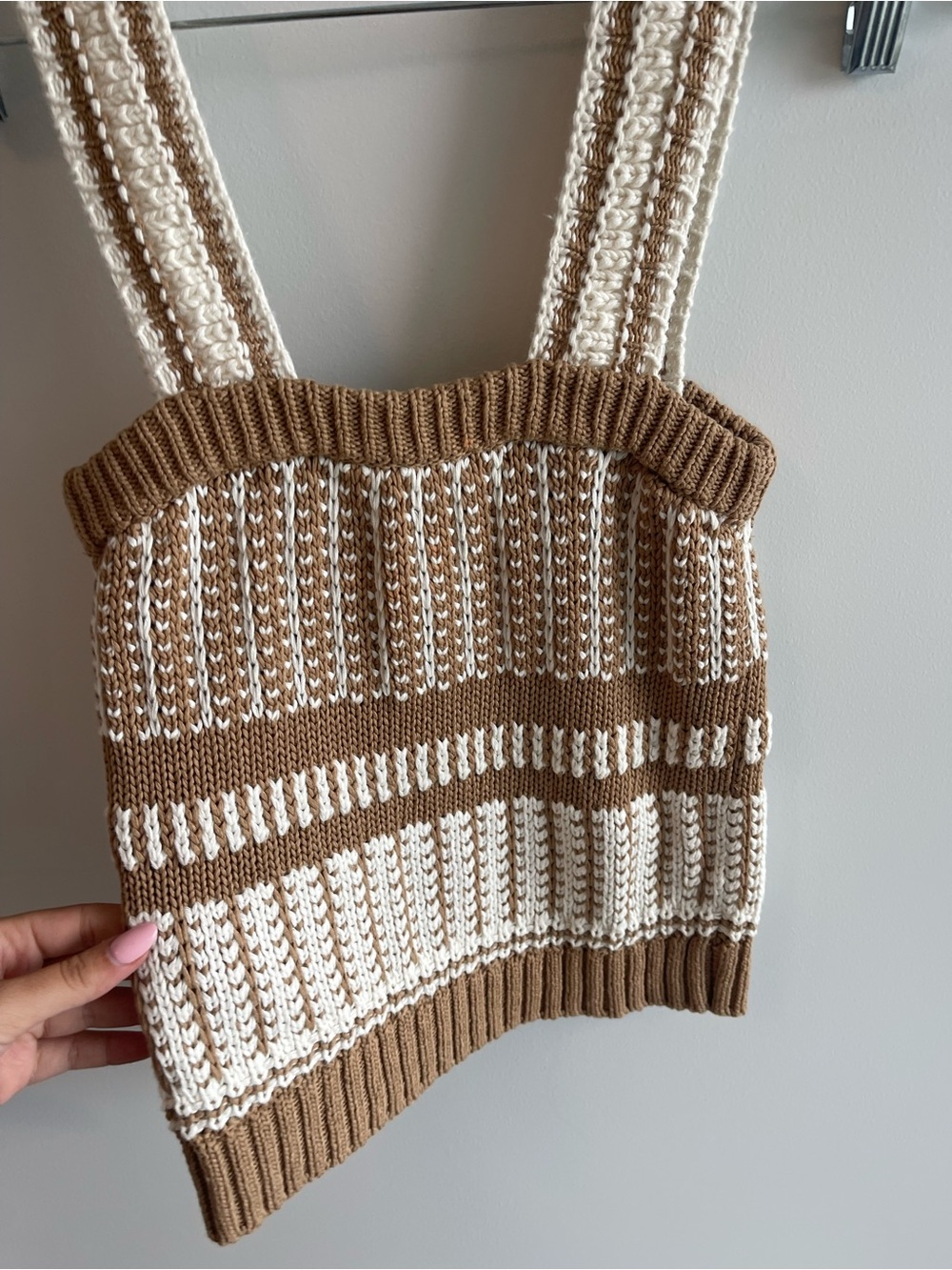 Veronica Beard Cream and Brown Cropped Knit Tank Top - Picture 2 of 5